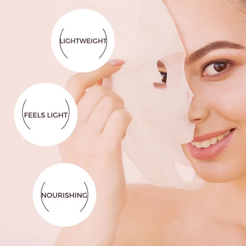 Hydrogel face mask on face with lightweight, nourishing feature bubbles.