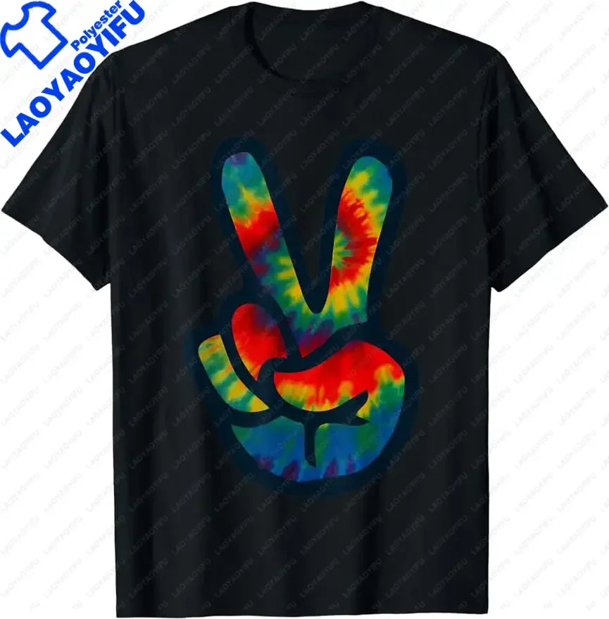 PEACE SIGN Love 60s Style Tie Dye Hippie Costume Shirt Unisex Style Shirts for Women Casual Tops Print Streetwear T-shirts