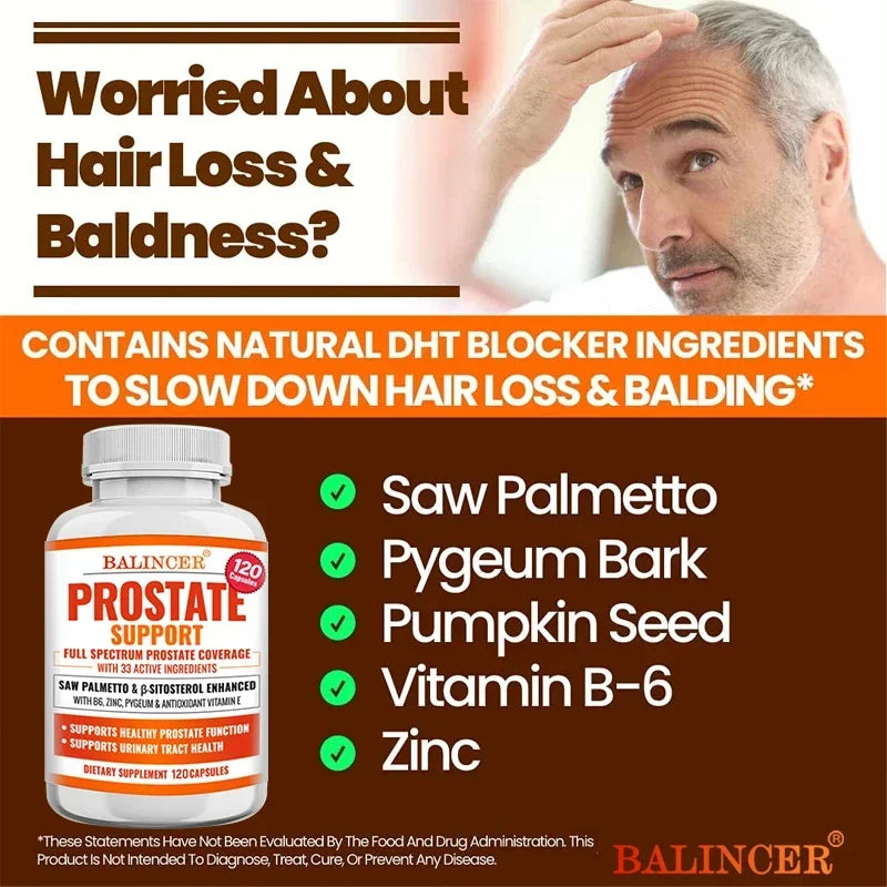 Saw Palmetto Prostate & Hair Support Supplement – 33 Natural Botanicals, DHT Blocker & Bladder Health