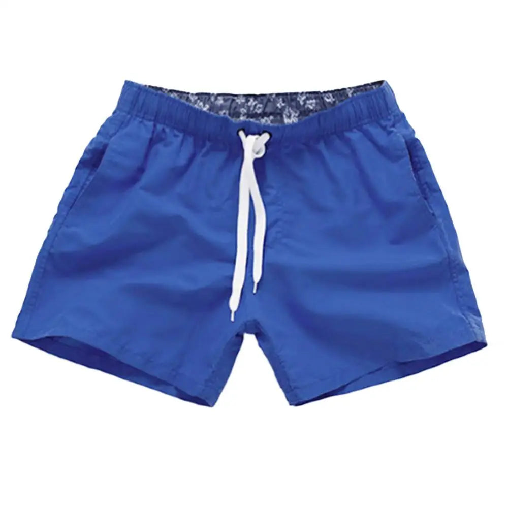 Casual Solid Color Summer Beach Shorts  Men's Drawstring Swimming Trunks