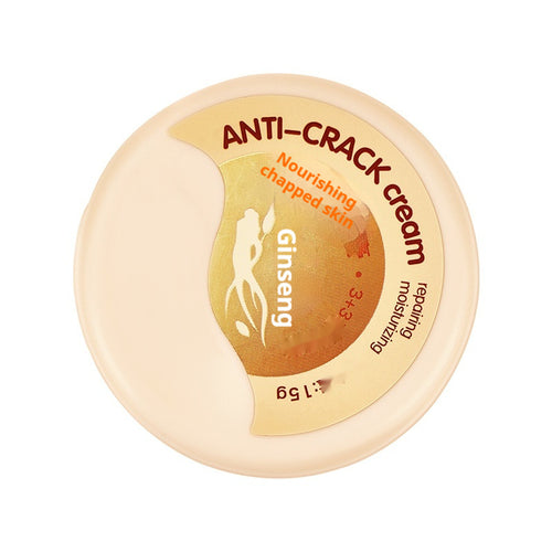 Anti-crack cream container with label and pale yellow balm inside