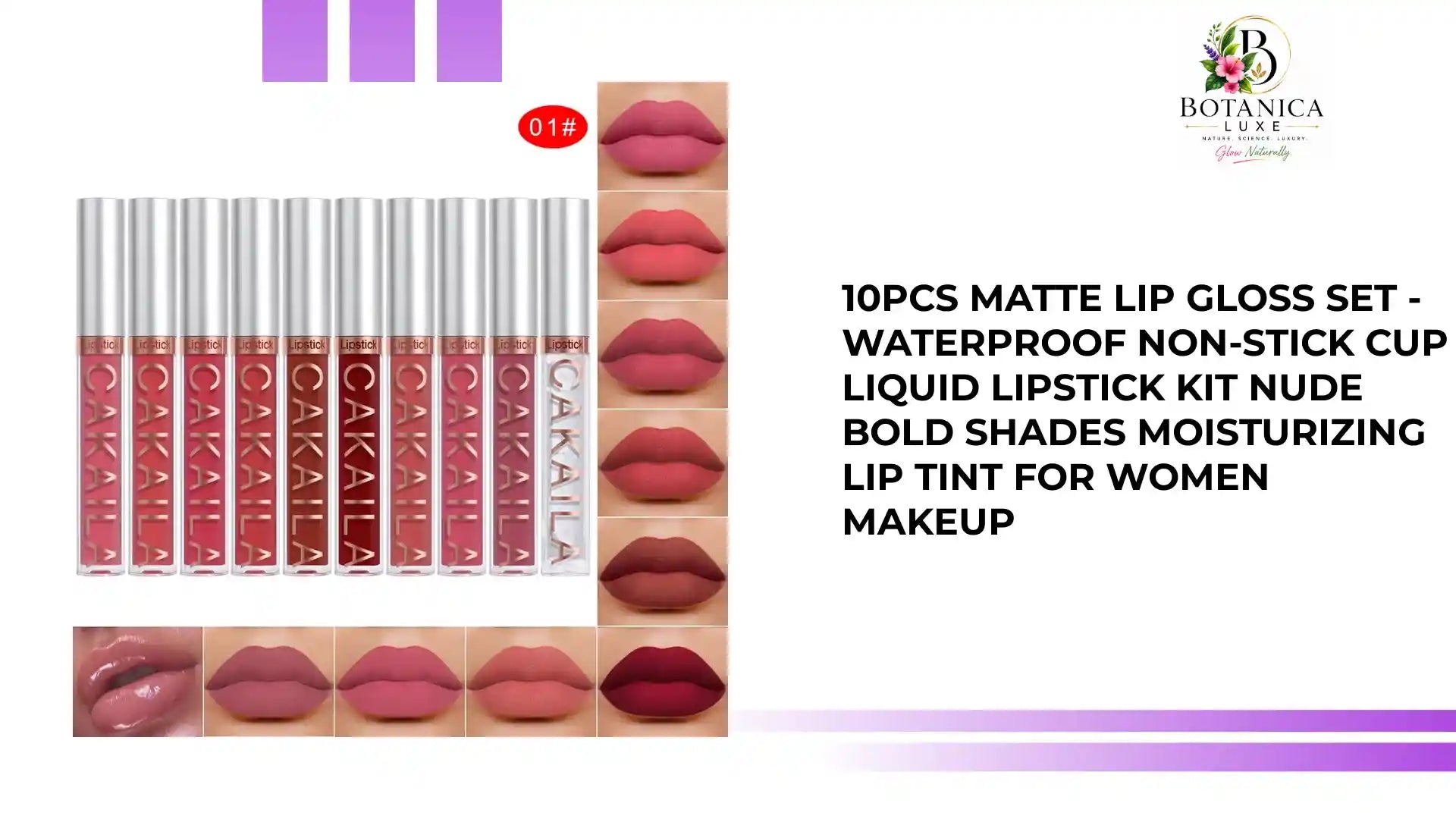 10Pcs Matte Lip Gloss Set - Waterproof Non-Stick Cup Liquid Lipstick Kit Nude Bold Shades Moisturizing Lip Tint for Women Makeup by@Outfy